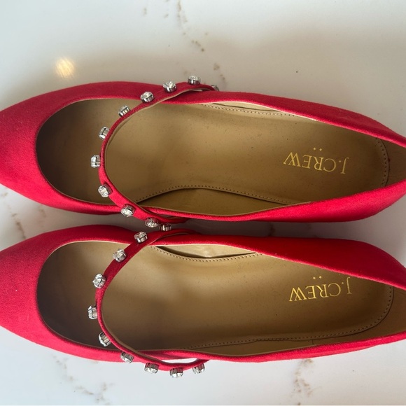J. Crew Red Women’s velvet Mary Jane flats with studded strap size 10.5 - Picture 1 of 3